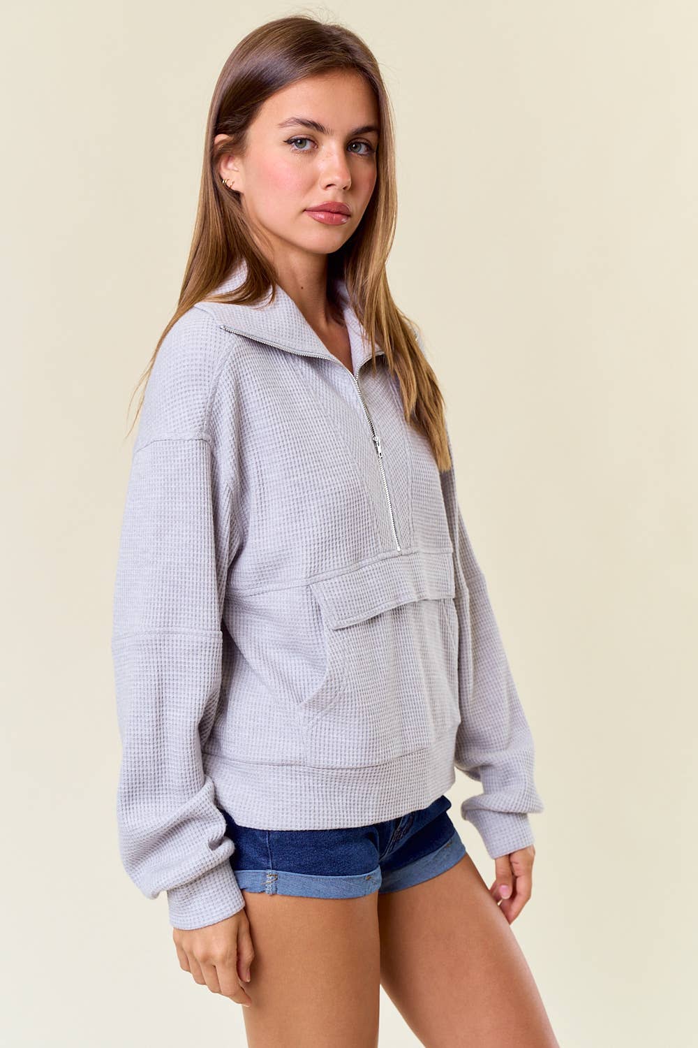 WAFFLE TEXTURED SWEATSHIRT