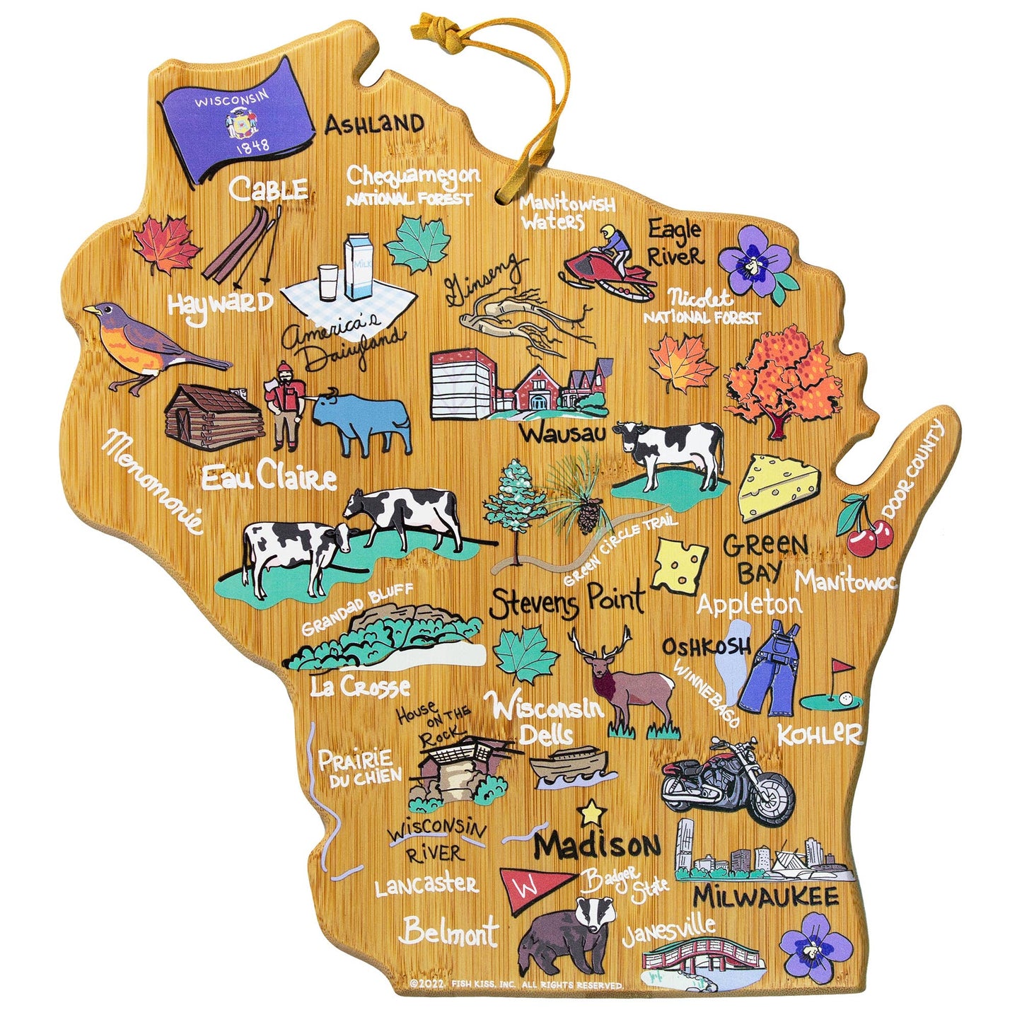 Wisconsin Cutting Board with Artwork