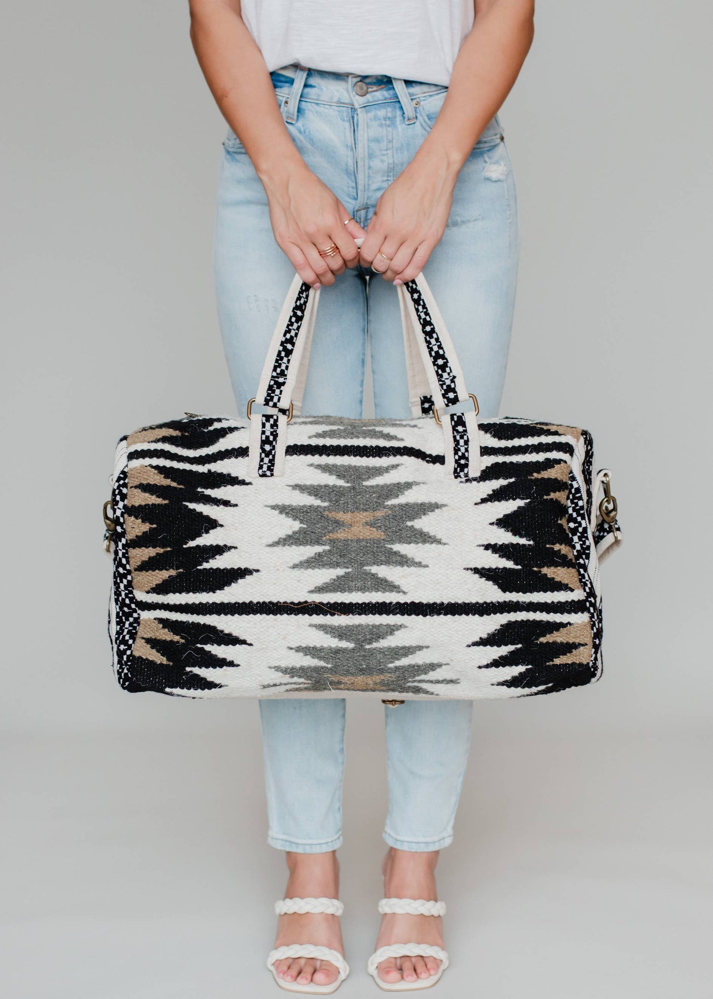 Cream, Black, Tan & Gray Aztec Duffel