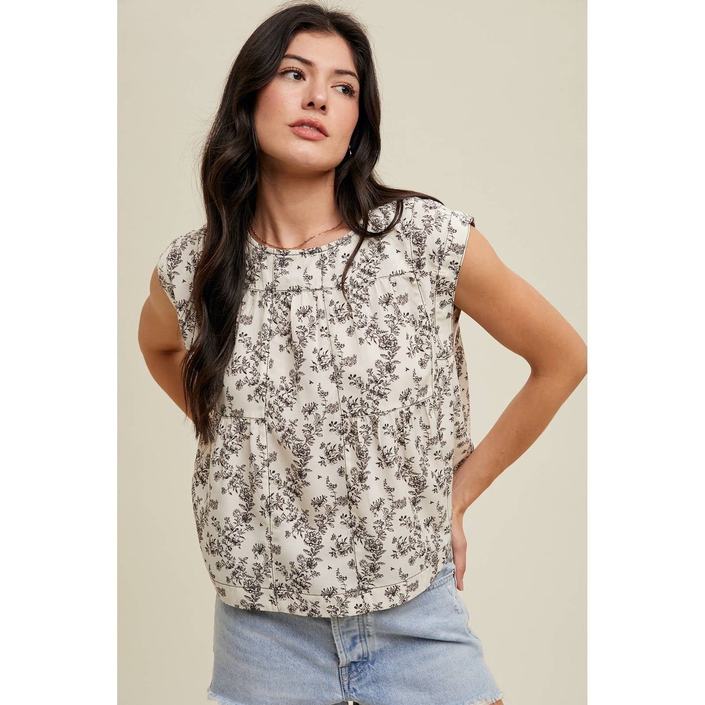 FLORAL CAP SLEEVE BLOUSE / WL24-9340