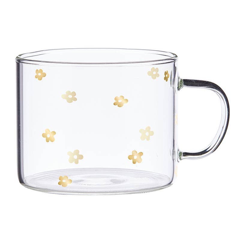 Glass Mug - Gold Flowers