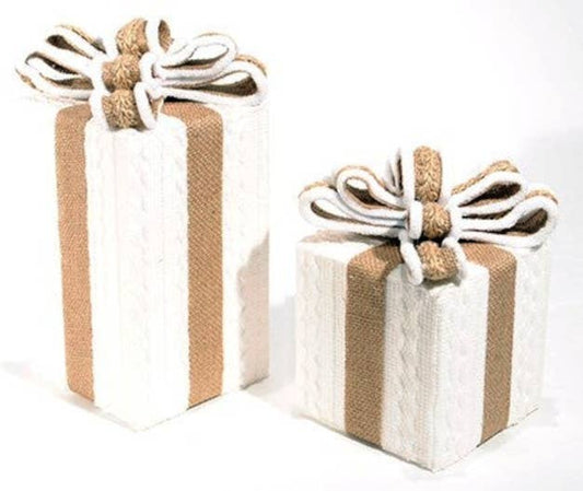 White Knit Gift Box with Burlap Bow - 2 Sizes