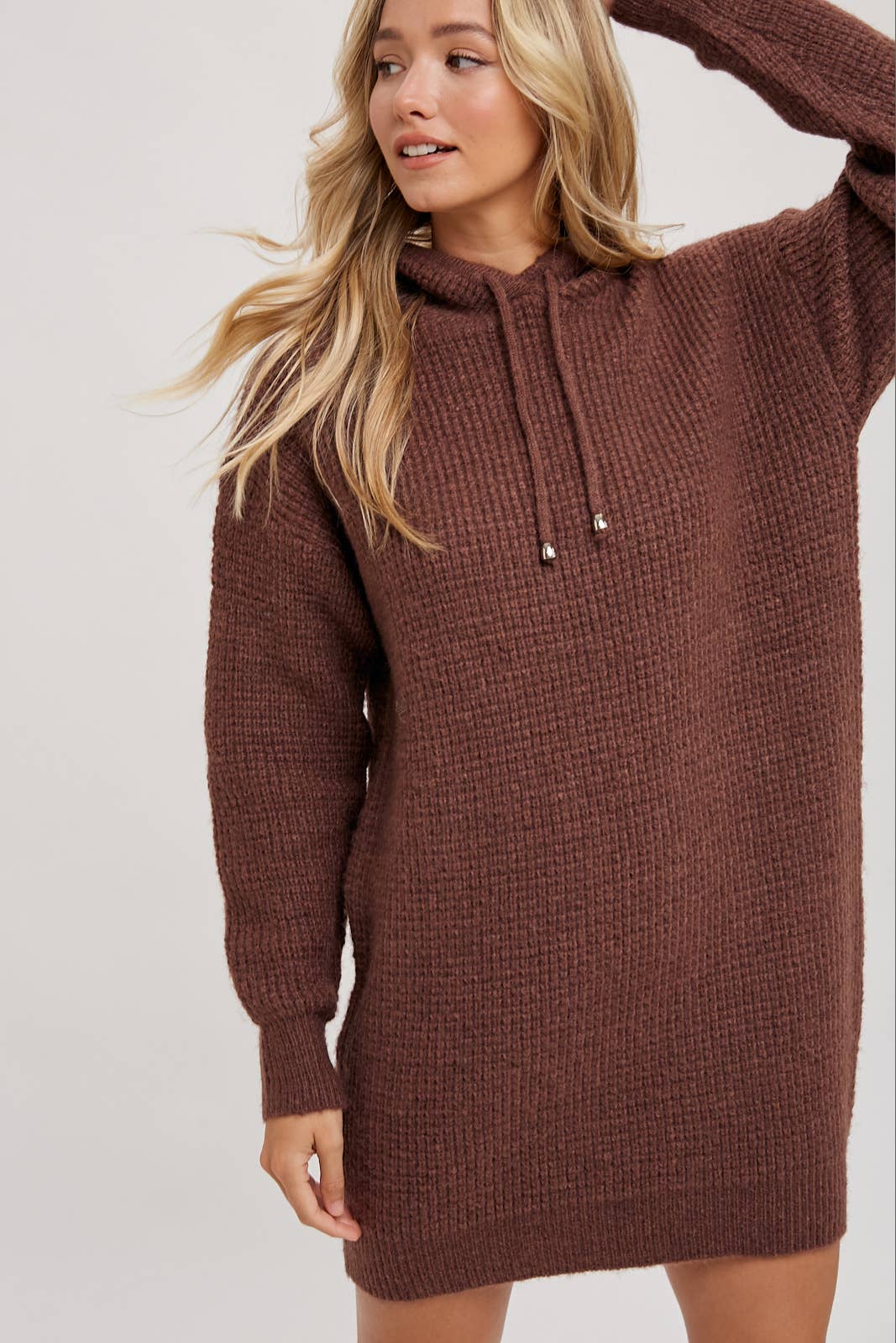 CHUNKY WAFFLE HOODIE TUNIC DRESS