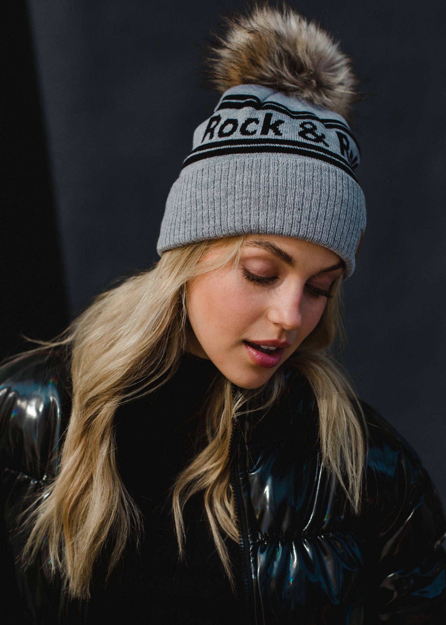 Gray & Black Rock & Roll Pom Hat