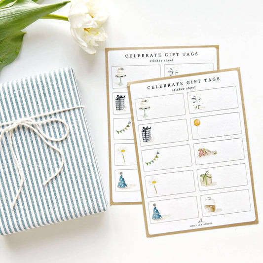 Celebrate gift tag label sticker sheets