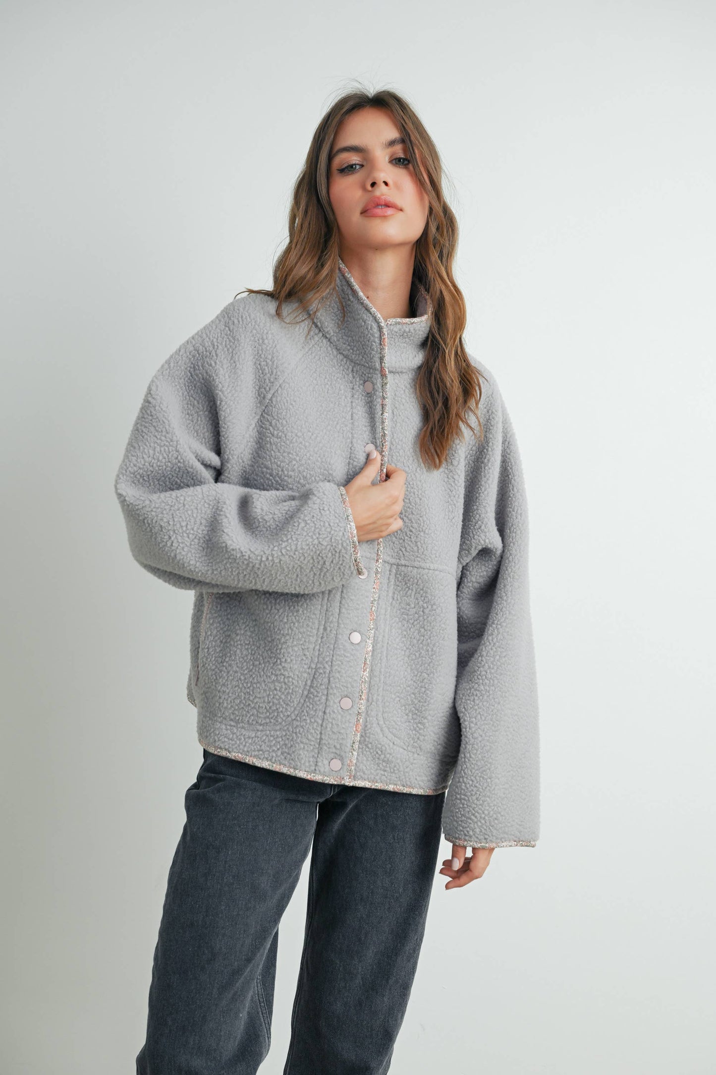 FALL COZY SNAP MOCK NECK SHERPA FLEECE JACKET - BMJ7547