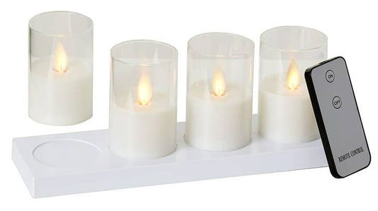 LED Votive Candles w/Charging Dock - Set of 4