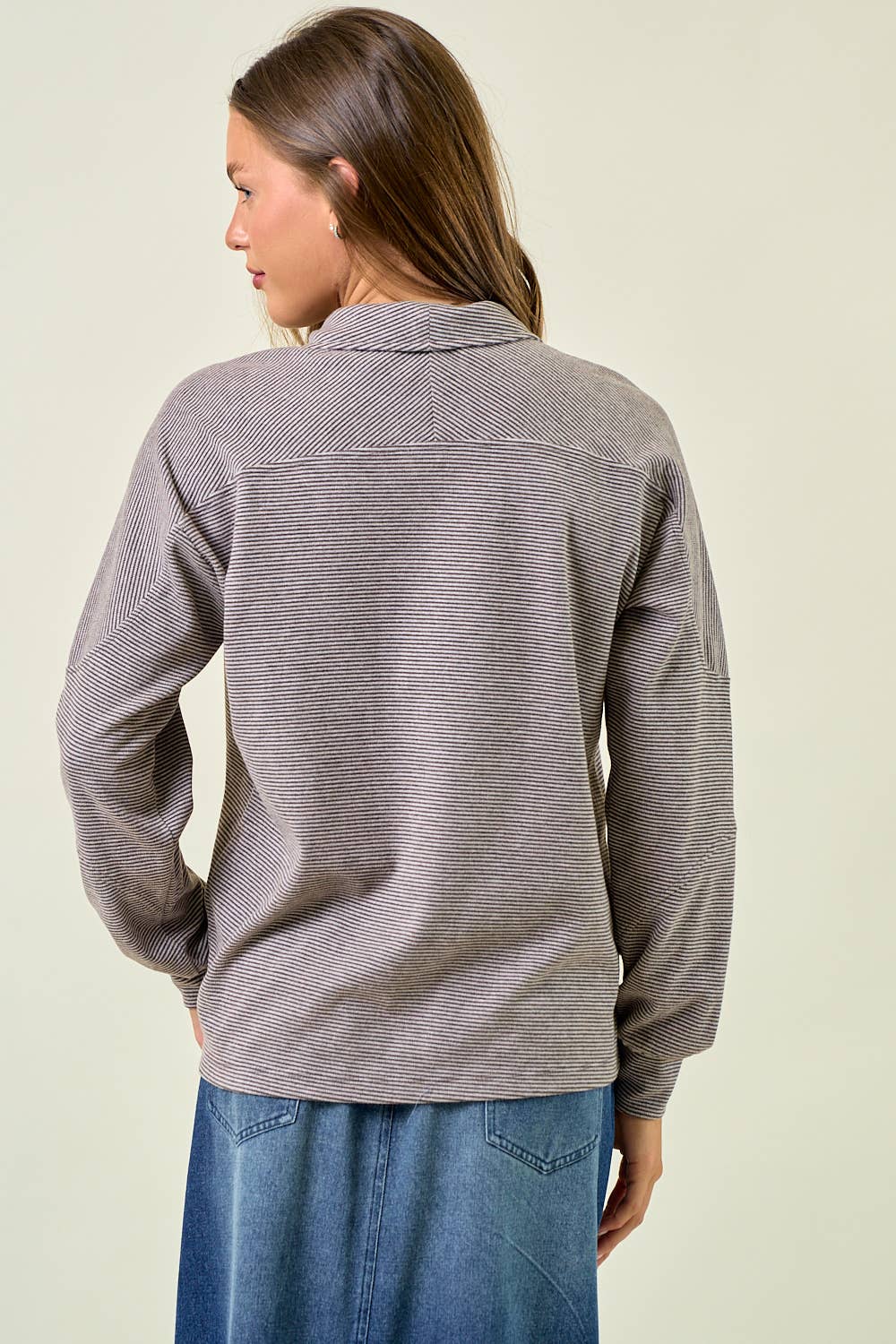 Buttery Soft Striped Knit Mock Neck Sweatshirt