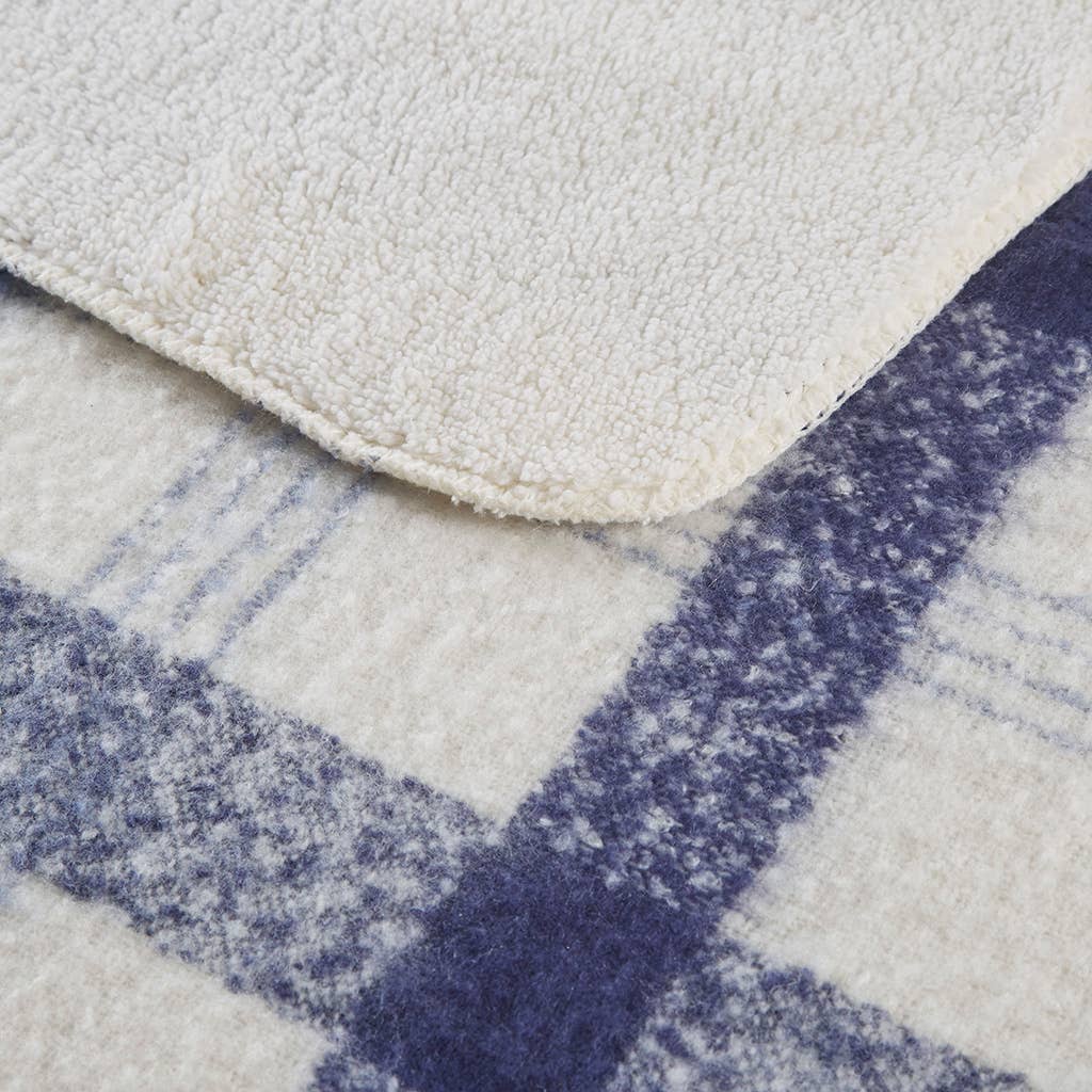 Plaid Faux Mohair Sherpa Throw 50x60", Blue