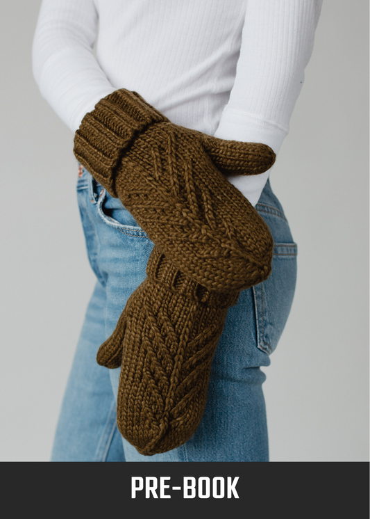 Olive Decorative Cable Knit Mittens