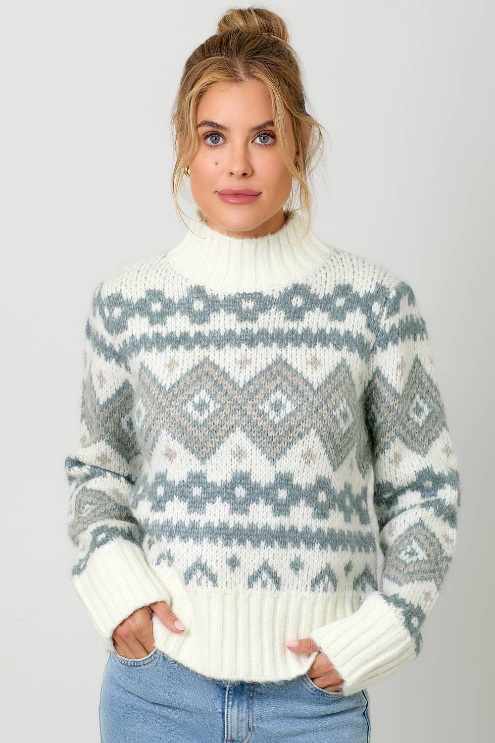 60807 Fair Isle Mock Neck Sweater