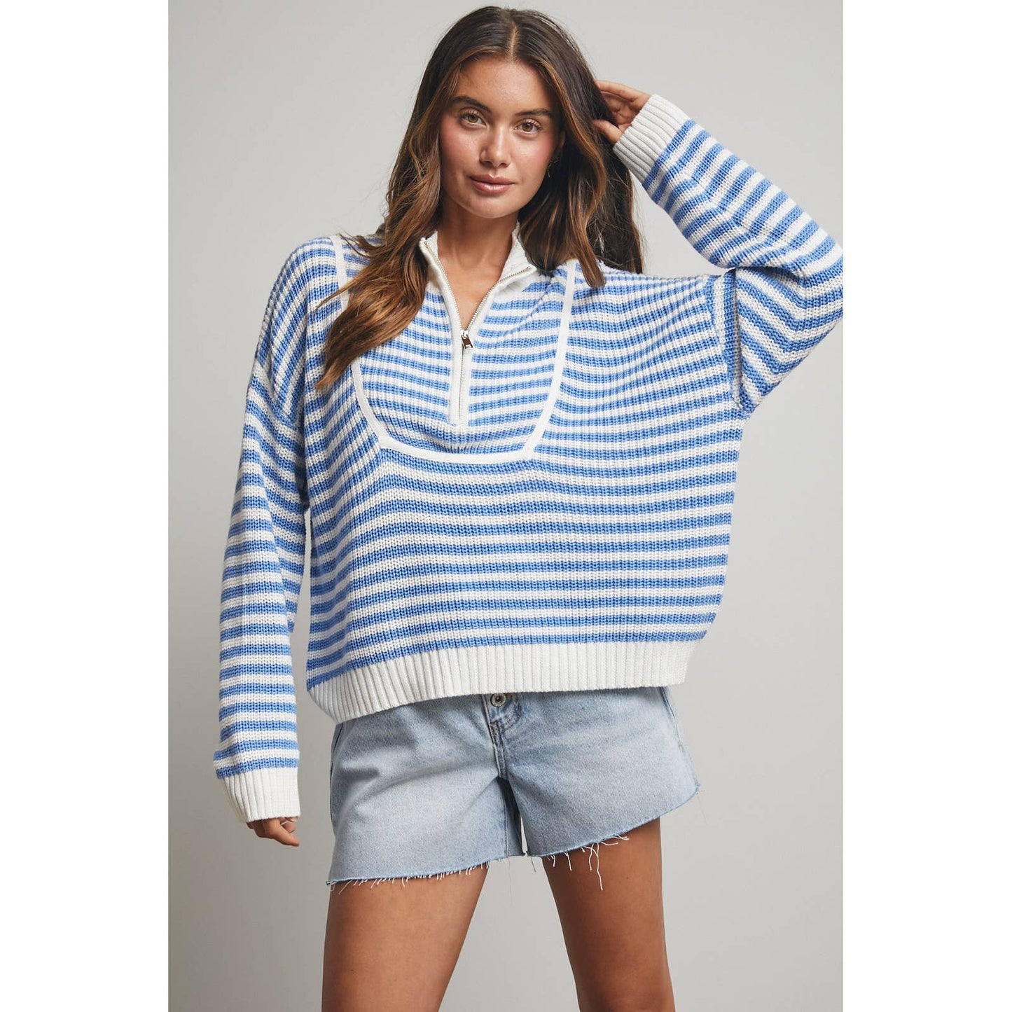 Stripped Half Zip Sweater