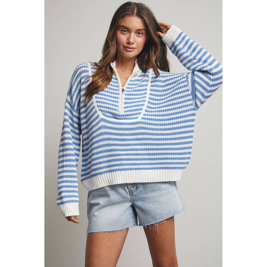 Stripped Half Zip Sweater