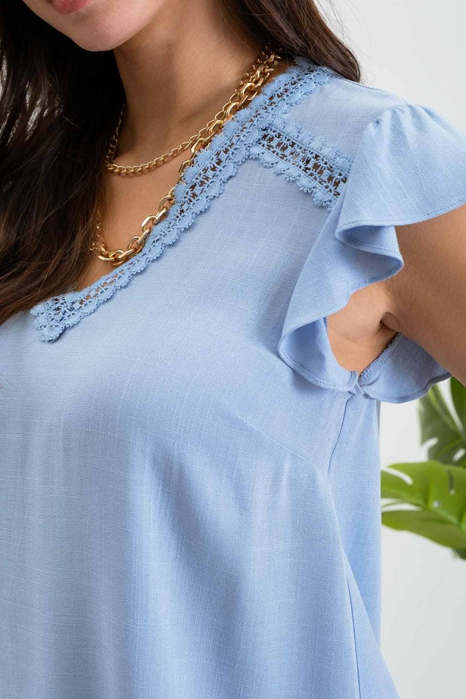 LACE RUFFLE SLEEVE TOP