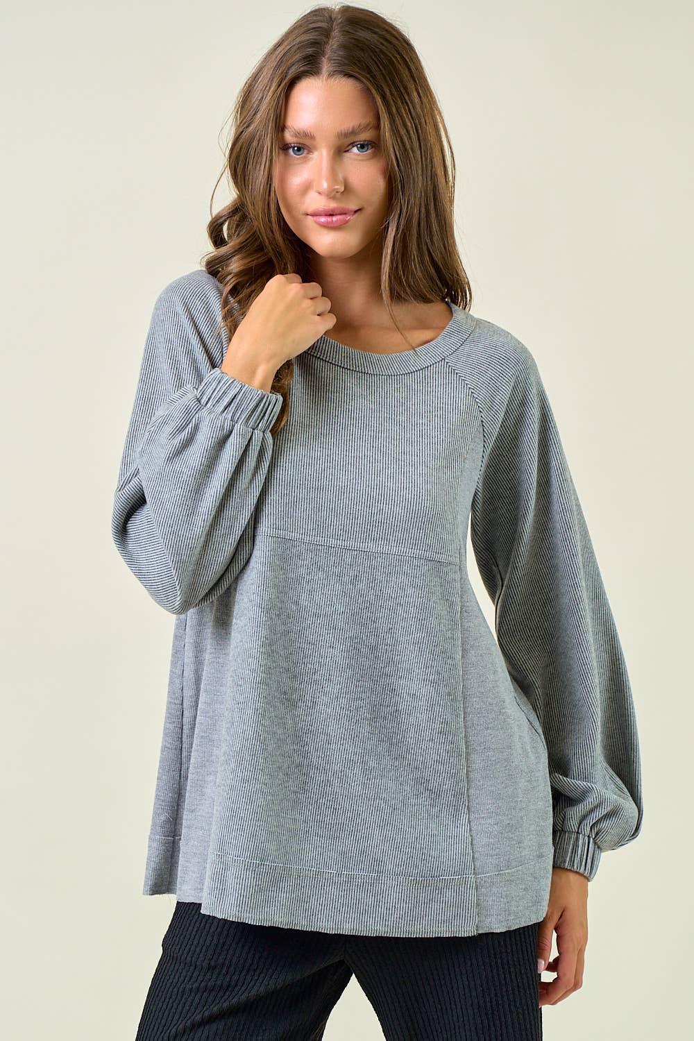 Pleat Sleeve Stripe Mix Top