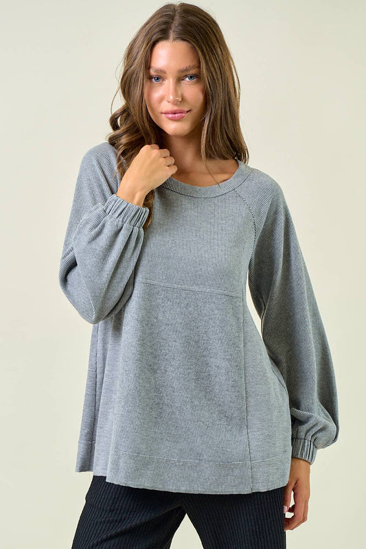 Pleat Sleeve Stripe Mix Top