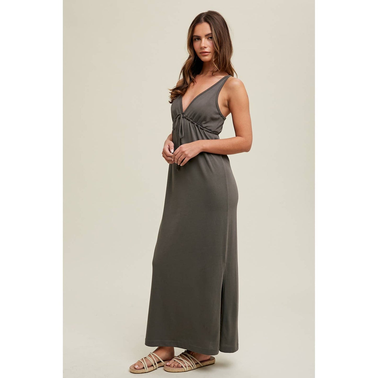 OPEN BACK KNIT MAXI DRESS WITH SLIT / WL23-8441