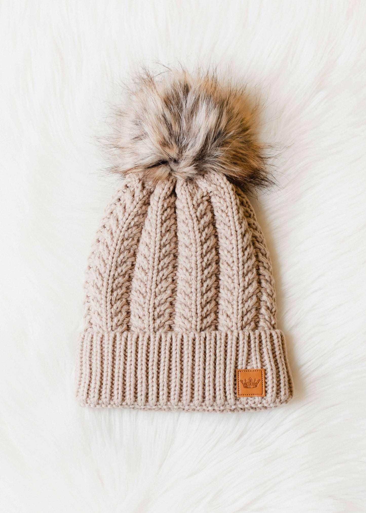 Tan Cable Knit Pom Hat