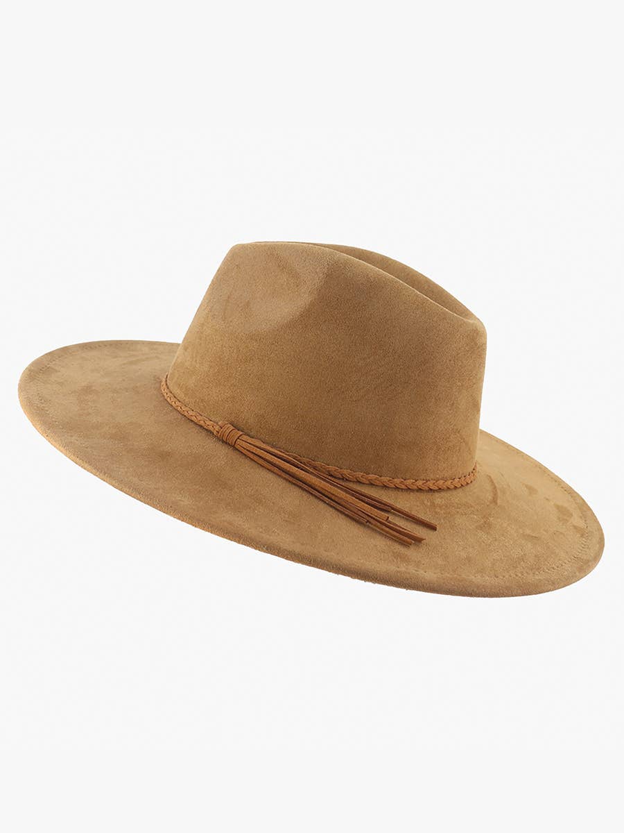 HAT2663 Atlas Faux Suede Fedora w/ Braided Band