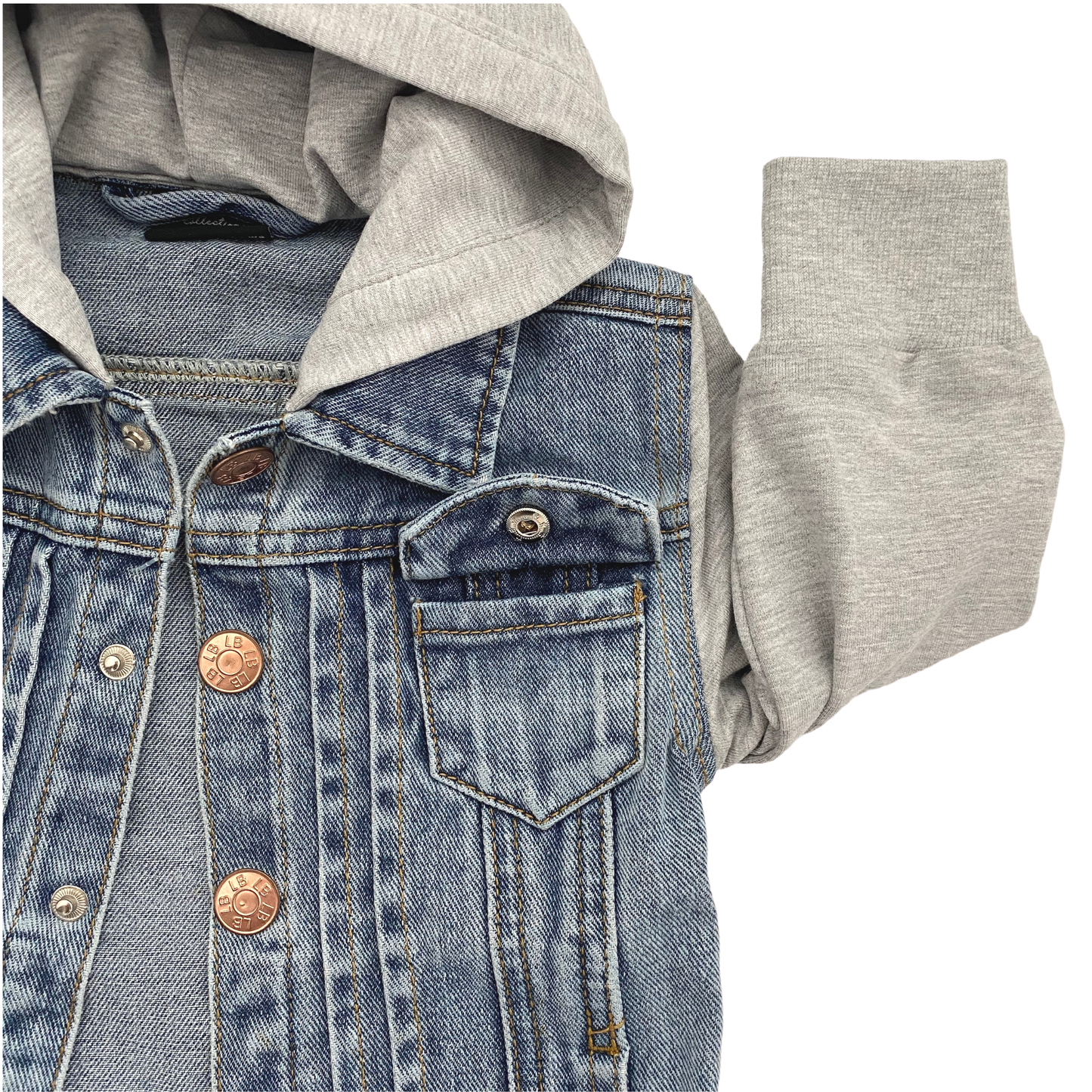 Hooded Denim Jacket - Grey