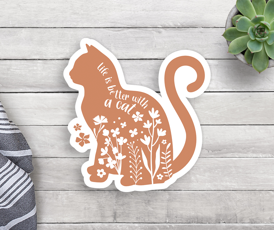 Floral Cat Vinyl Sticker