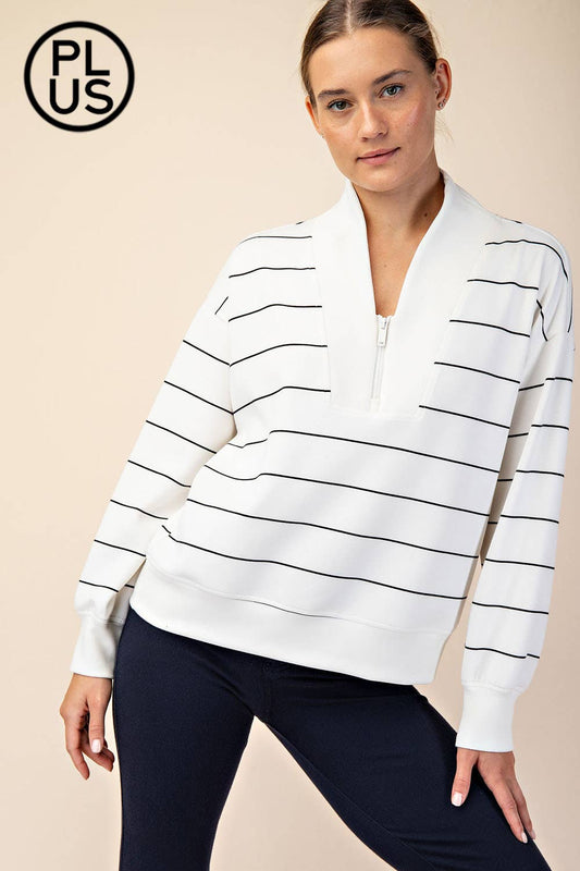 Plus Size Modal Scuba Stripe V-Neck