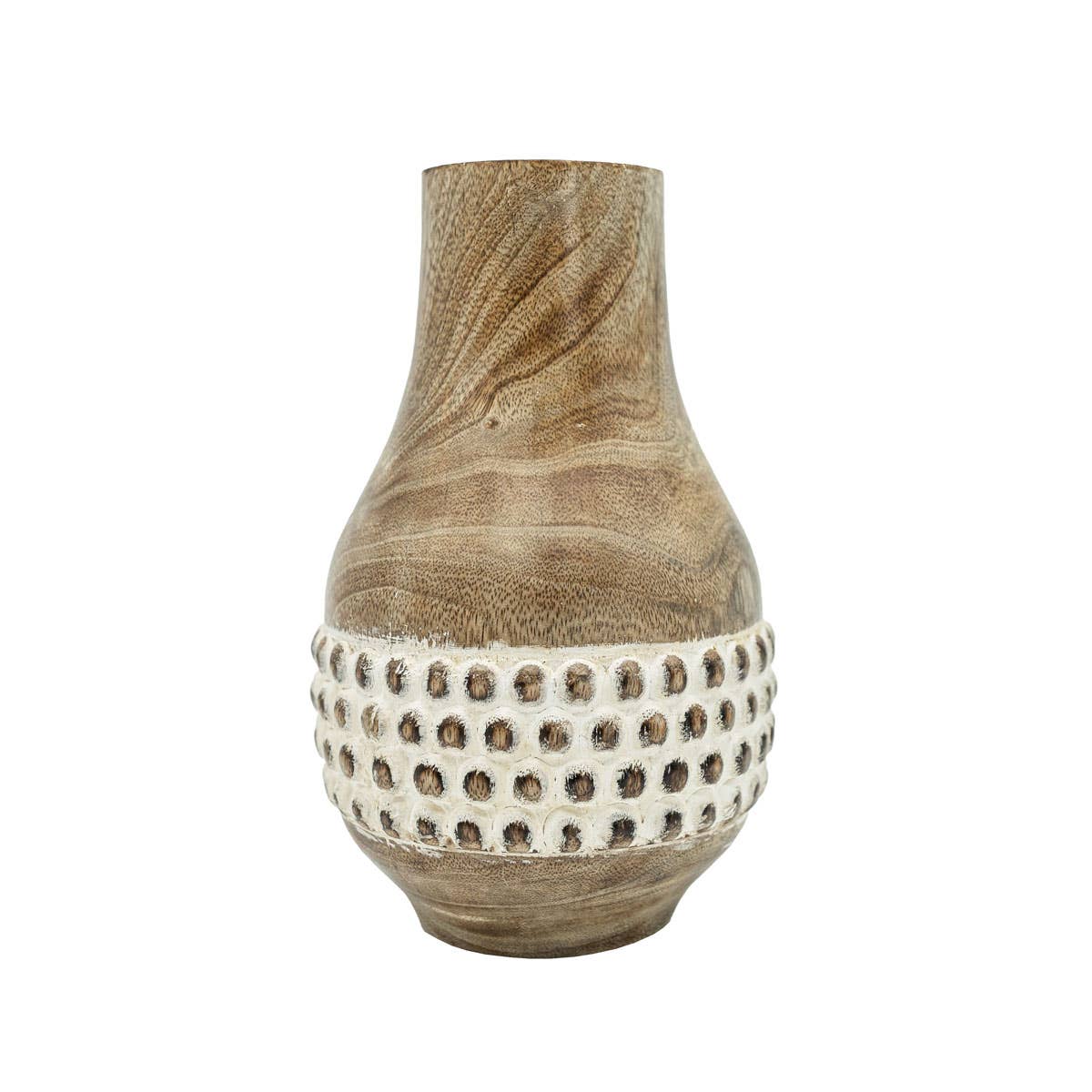 Whitewashed Wood Bead Vase