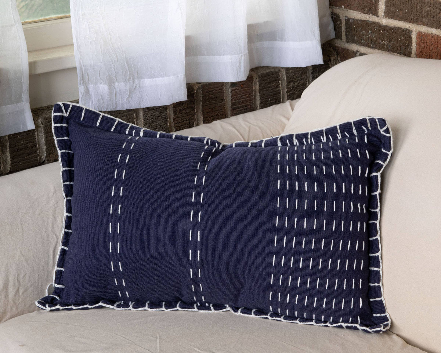 14X22 Hand Woven Kadin Pillow Navy